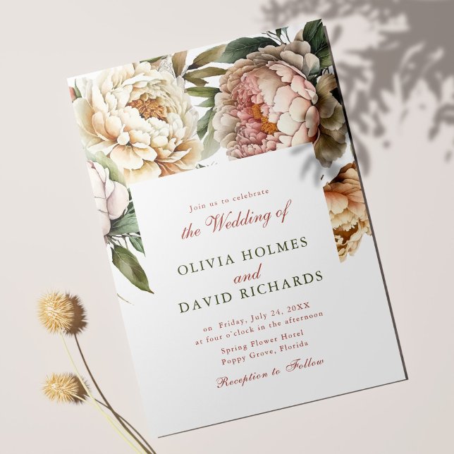 Elegante Watercolor Peony Wedding Einladung (Von Creator hochgeladen)