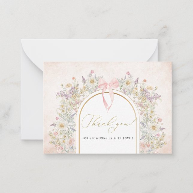 Elegante Watercolor Pink Blume Bändchen Babys Mitteilungskarte (Vorderseite)