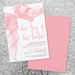 Elegante Watercolor Pink Bow Geburtstagsparty Einladung