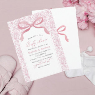 Elegante Watercolor Pink Bow Girl Baby Shower Invi Einladung
