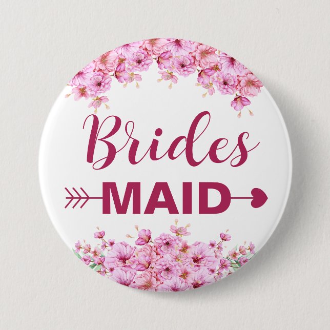 Elegante Watercolor Pink Floral Bridesmaid Button (Vorderseite)