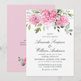 Elegante Watercolor Pink Hydrangea Blumenhochzeit Einladung