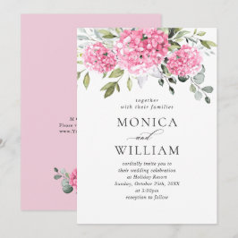 Elegante Watercolor Pink Hydrangea Blumenhochzeit Einladung