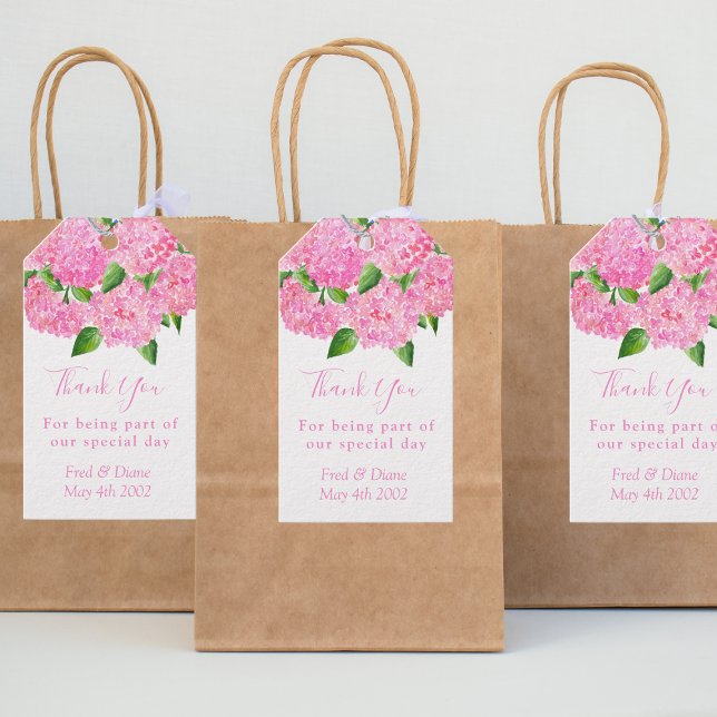 Elegante Watercolor Pink Hydrangea Blumenhochzeit Geschenkanhänger (Von Creator hochgeladen)