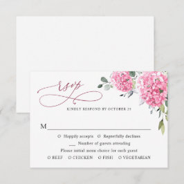 Elegante Watercolor Pink Hydrangea Blumenhochzeit RSVP Karte