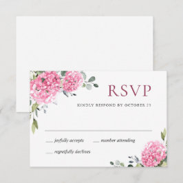 Elegante Watercolor Pink Hydrangea Blumenhochzeit RSVP Karte