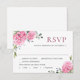 Elegante Watercolor Pink Hydrangea Blumenhochzeit RSVP Karte