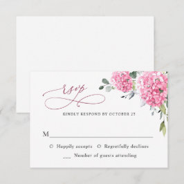 Elegante Watercolor Pink Hydrangea Blumenhochzeit RSVP Karte