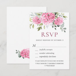 Elegante Watercolor Pink Hydrangea Blumenhochzeit RSVP Karte