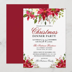 Elegante Watercolor Poinsettia Weihnachtsfest Part Einladung