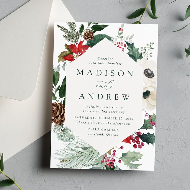 Elegante Watercolor Poinsettias Winter Wedding Einladung (Von Creator hochgeladen)