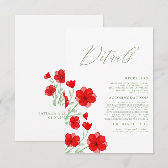 Elegante Watercolor Poppy Blumenzwiebeldetails Begleitkarte (Vorne/Hinten)