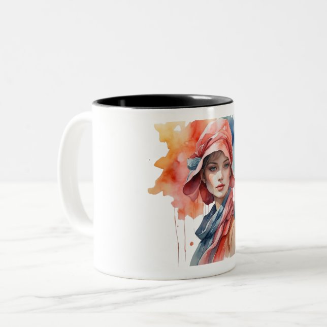 Elegante Watercolor Portrait Tasse (Vorderseite Links)