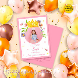 Elegante Watercolor Princess Foto Geburtstagsparty Einladung