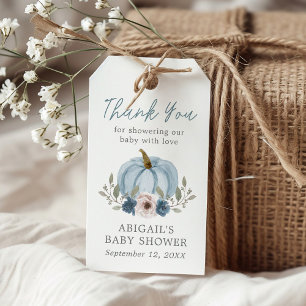 Elegante Watercolor Pumpkin Baby Shower Blue Fevor Geschenkanhänger