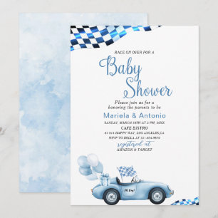 Elegante Watercolor Race Car Baby Dusche Einladung
