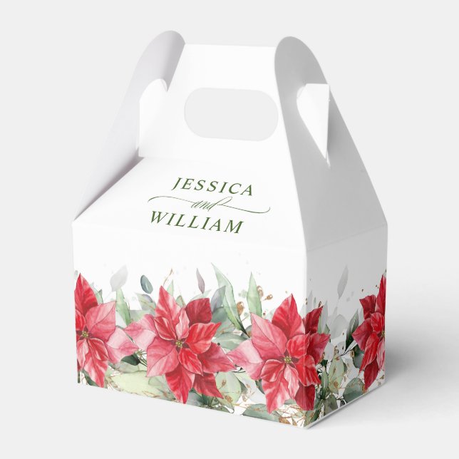 Elegante Watercolor Red Poinsettia Gastgeschenk Ho Geschenkschachtel (Vorderseite)