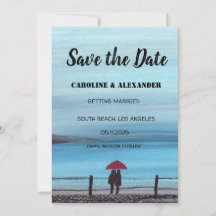 Elegante Watercolor Red Umbrella Couple Wedding