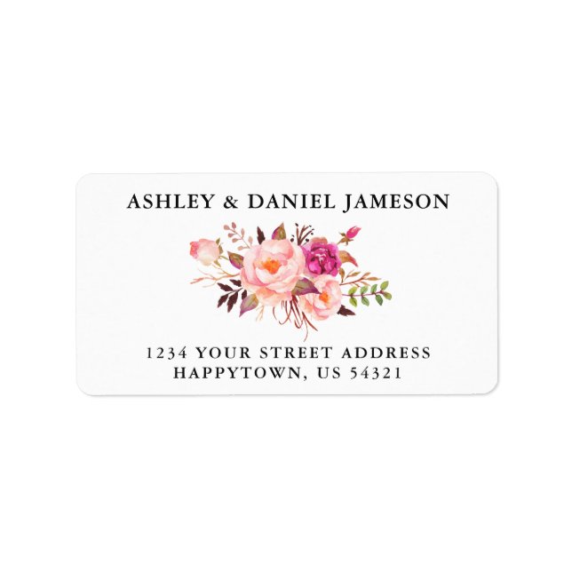 Elegante Watercolor Rosa Blush Bloral Wedding Adressaufkleber (Vorne)