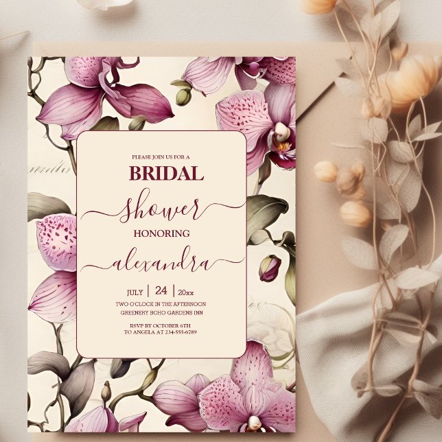 Elegante Watercolor Rosa Orchid Bridal Einladung (Von Creator hochgeladen)