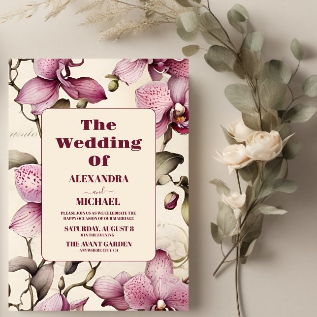 Elegante Watercolor Rosa Orchid Hochzeit Einladung (Von Creator hochgeladen)