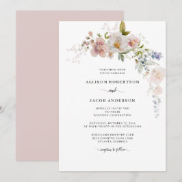 Elegante Watercolor Rosa Wildblume Blumenzehen Einladung