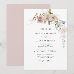 Elegante Watercolor Rosa Wildblume Blumenzehen Einladung