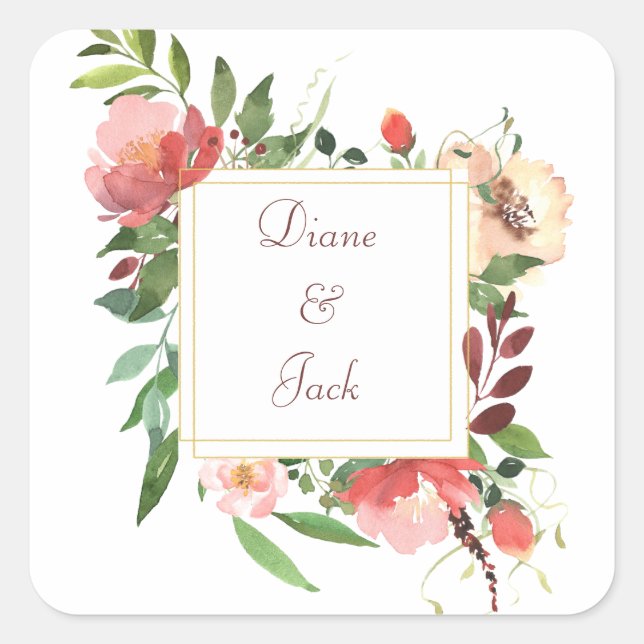 Elegante Watercolor Rose Bouquet Aufkleber (Vorderseite)