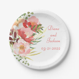 Elegante Watercolor Rose Bouquet Pappteller