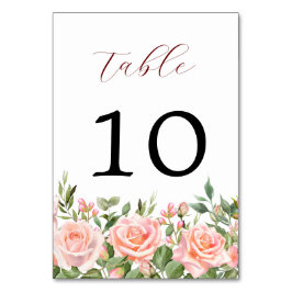 Elegante Watercolor Rose Florals Wedding Tischnummer