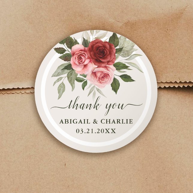 Elegante Watercolor Rose Natural Wedding Vielen Da Runder Aufkleber (Von Creator hochgeladen)