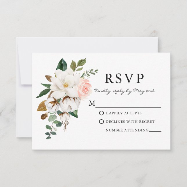 Elegante Watercolor Rose RSVP Karte (Vorderseite)