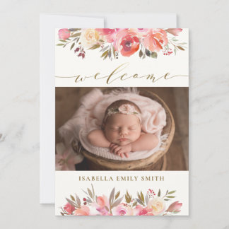 Elegante Watercolor Rose Script Calligrafy Birth Ankündigung