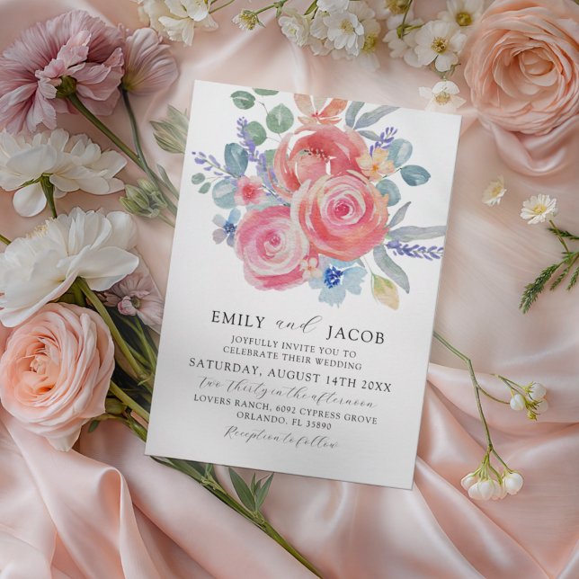 Elegante Watercolor Roses & Eukalyptus Wedding Einladung (Von Creator hochgeladen)