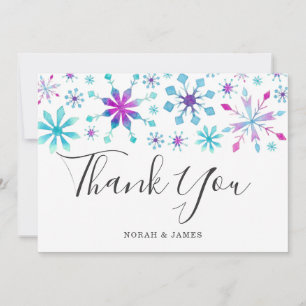 Elegante Watercolor Schneeflocken Winterhochzeit Dankeskarte