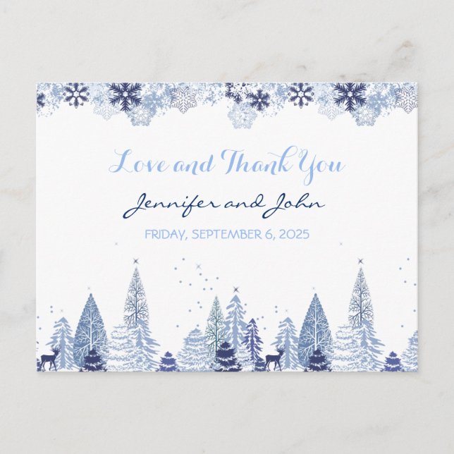 Elegante Watercolor Schneeflocken Winterhochzeit Postkarte (Vorderseite)