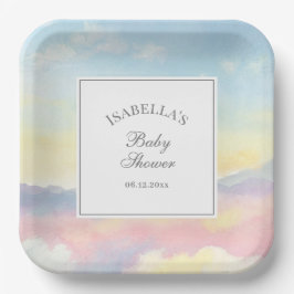 Elegante Watercolor Sky and Clouds Baby Shower Pappteller