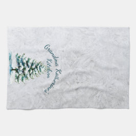 Elegante Watercolor Snowy Spruce Tree Grandma Geschirrtuch
