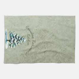 Elegante Watercolor Snowy Spruce Tree Grandma Geschirrtuch