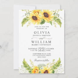 Elegante Watercolor Sonnenblumen Eukalyptus Weddin Einladung