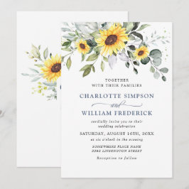 Elegante Watercolor Sonnenblumen Eukalyptus Weddin Einladung