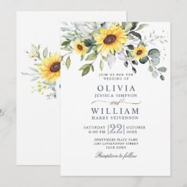 Elegante Watercolor Sonnenblumen Eukalyptus Weddin Einladung