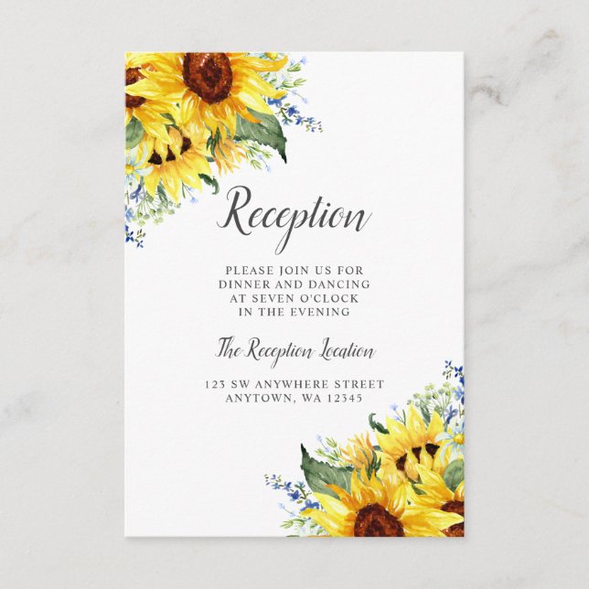 Elegante Watercolor Sonnenblumen Hochzeitsempfang Begleitkarte (Vorderseite)