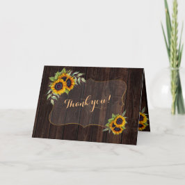 Elegante Watercolor Sonnenblumen Holzverheiratung Dankeskarte