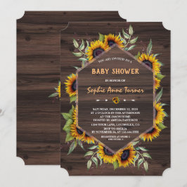 Elegante Watercolor Sonnenblumen Wood Baby Dusche Einladung