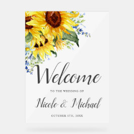 Elegante Watercolor Sonnenblumenhochzeit Willkomme Acrylschild