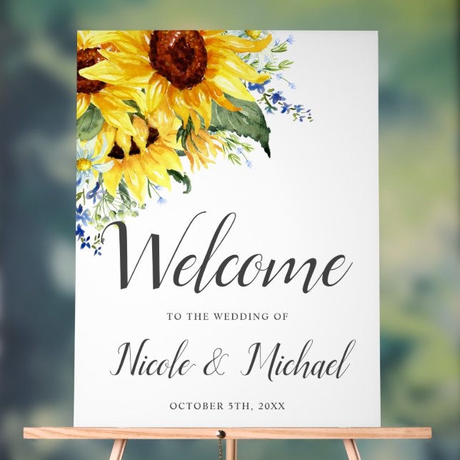 Elegante Watercolor Sonnenblumenhochzeit Willkomme Acrylschild (Neutral)