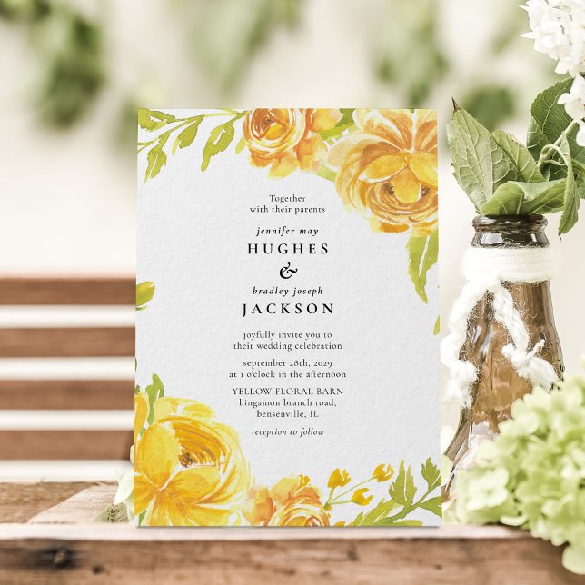 Elegante Watercolor Summer Yellow Floral Wedding Einladung (Von Creator hochgeladen)