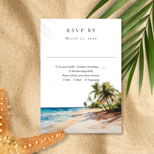 Elegante Watercolor Tropical Beach Hochzeit RSVP Karte (Elegant Watercolor Tropical Beach Wedding RSVP Card)