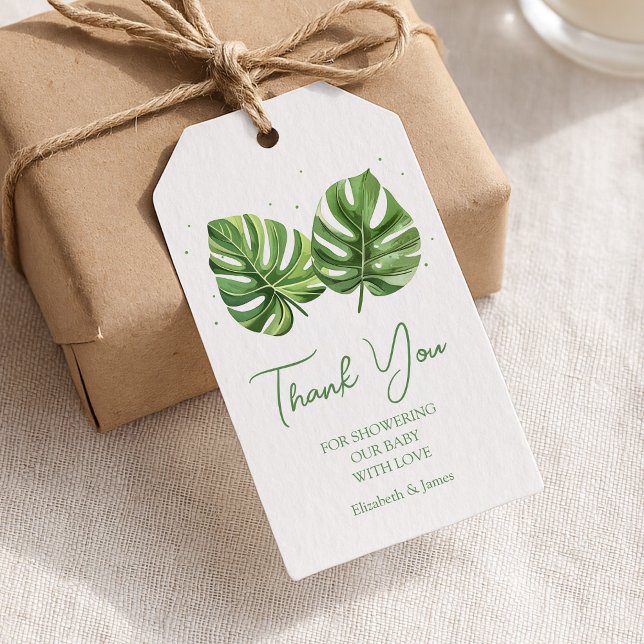 Elegante Watercolor Tropical Palm Baby Dusche Geschenkanhänger (Von Creator hochgeladen)